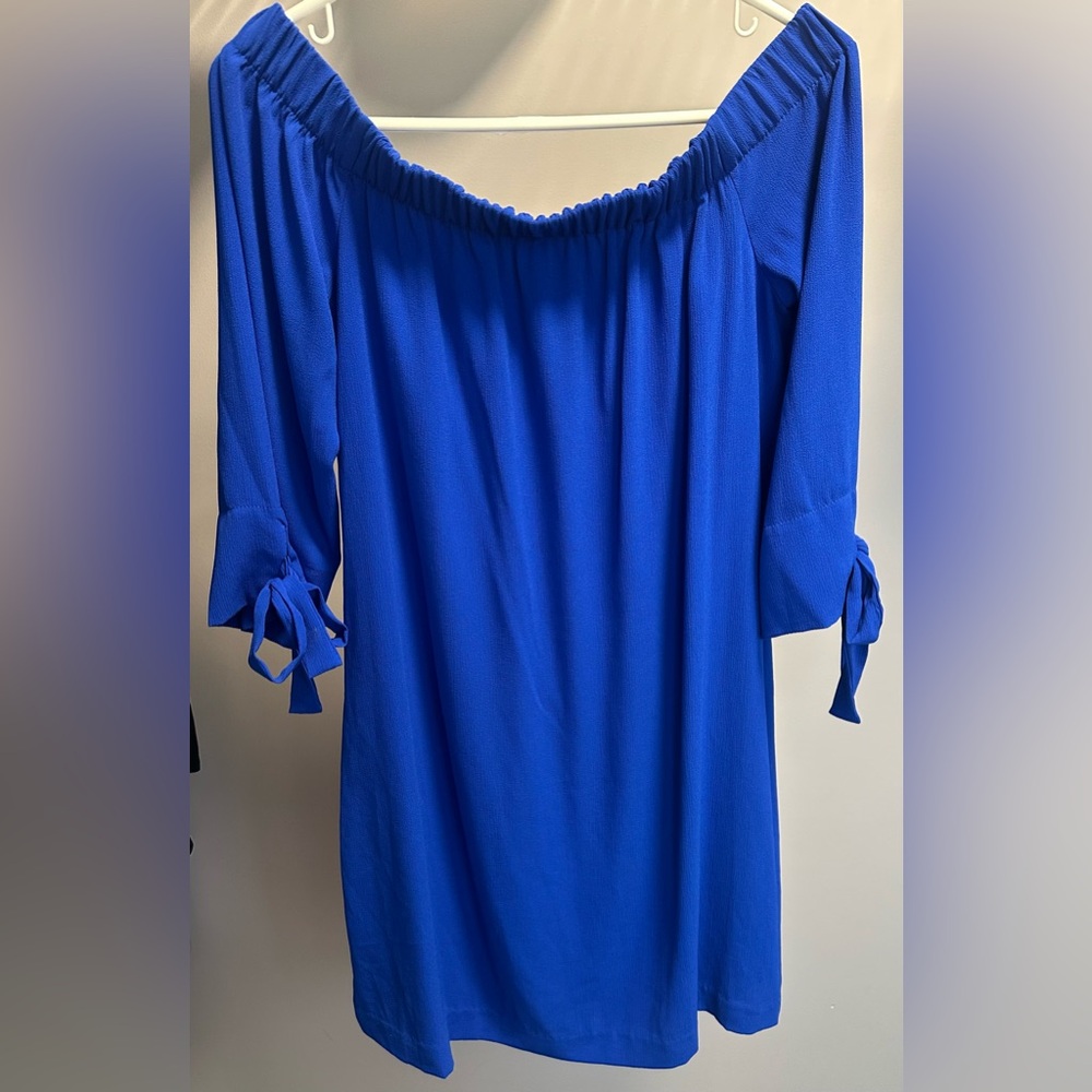 Vince Camuto Size 8 Blue Off-Shoulder Mini Dress - Picture 3 of 6